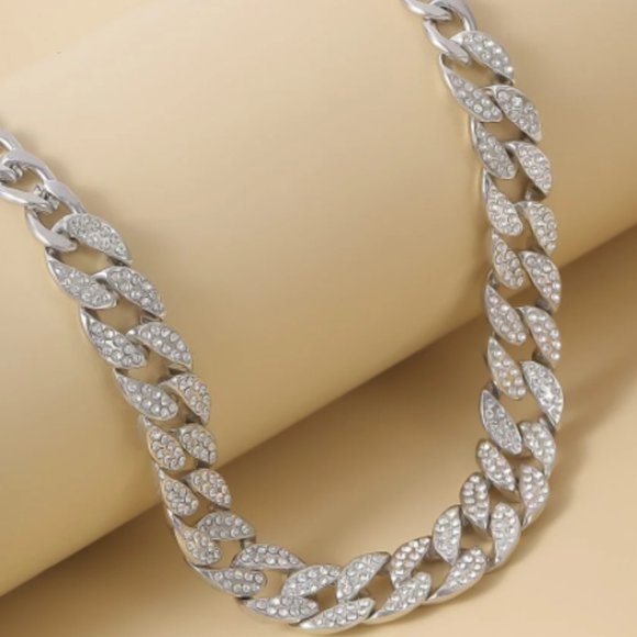 Silver Adjustable Iced Out Cuban Bling Necklace - Picture 2 of 3